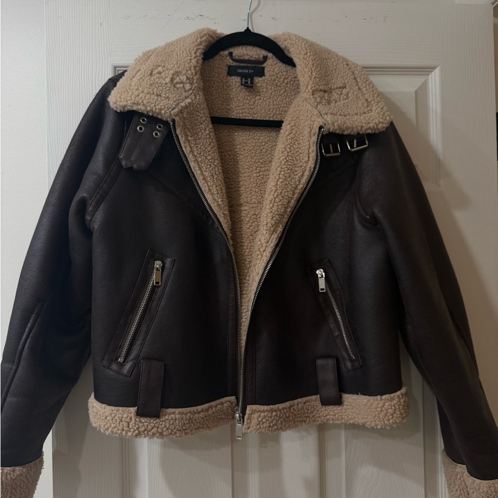 Brown Shearling Jacket faux leather